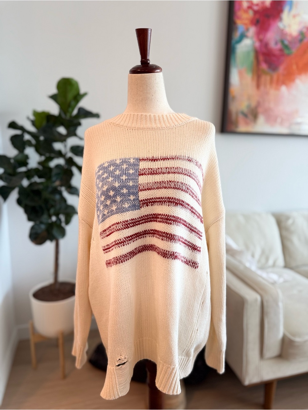 BDG Cream American Flag Knit Sweater